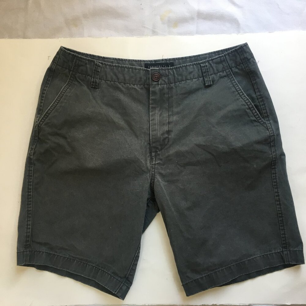 Aeropostale Men's Chino Shorts Charcoal Gray Size 31 Cotton Slash Pockets Faded